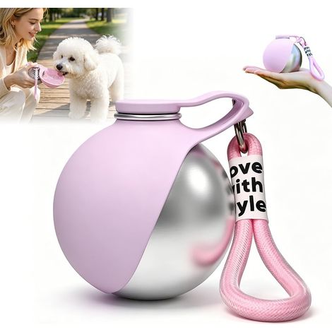 Dog Bottle, Water Bottle for Walking Dogs, 285 ml Compact Water Bottle, Leakproof Bowl with Collapsible Silicone Bowl (Pink) (1/5)