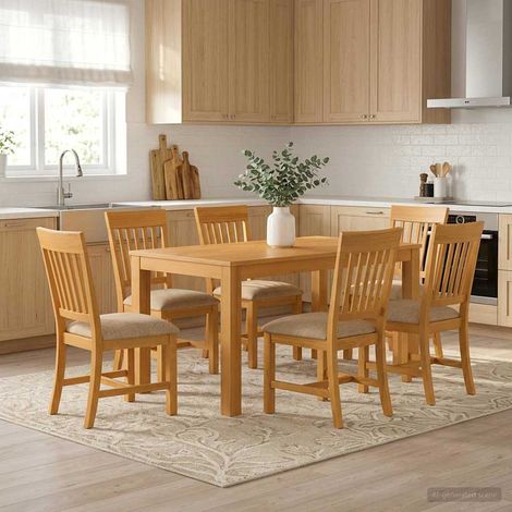 vidaXL Ensemble de salle à manger 7 pc Beige Bois de chêne massif (1/5)