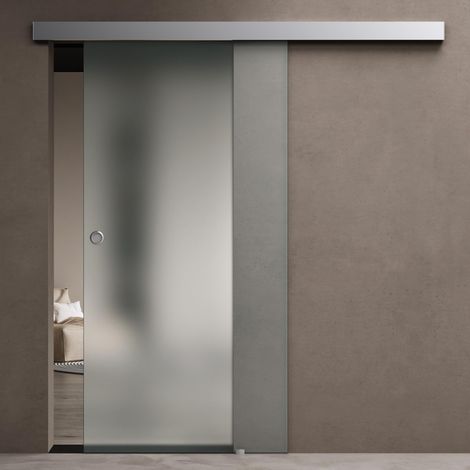 doporro Porta Scorrevole in Vetro Temperato Satinato 8 mm, con Binario in Alluminio Cromato, Kit Distanziale da Parete, 77,5x215 cm – Amalfi12 (1/5)