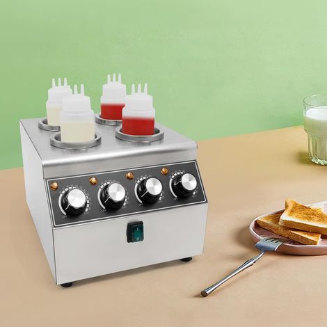 Elektro-Sauce-Heizung aus Edelstahl - 4 Flaschen Sauce-Isolator - 800 W - 30 ° C - 85 ° C - Isolator - mit 4 unabhängigen Schaltern