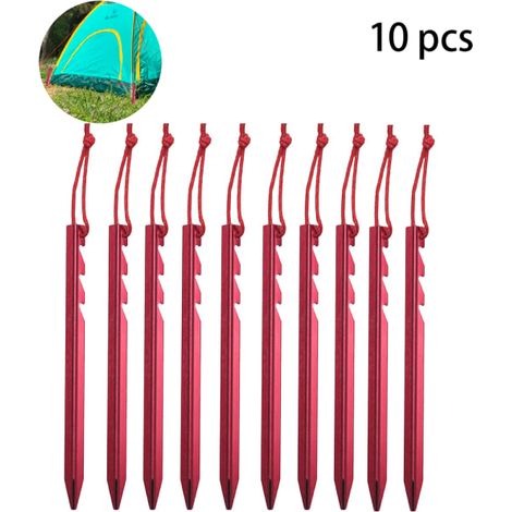 Lot de 10 piquets de tente en aluminium léger et résistant - Rouge
