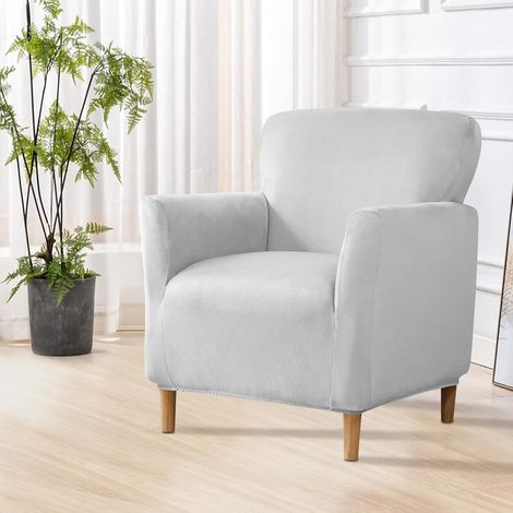 Luxury Banquet Chair Covers: Mid-Century Velvet, 1 Piece Solid Color Non-Slip Stretch Chair Covers for Office, Reception, Reading Sofa (Light Grey) (1/5)