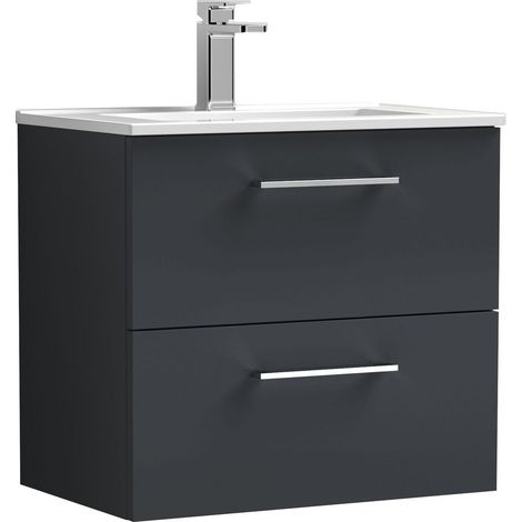 Balterley Modern Bathroom 2 Soft Close Drawer & Minimalist Wall Hung Vanity Unit Basin, Dark Grey, 440mm (1/4)