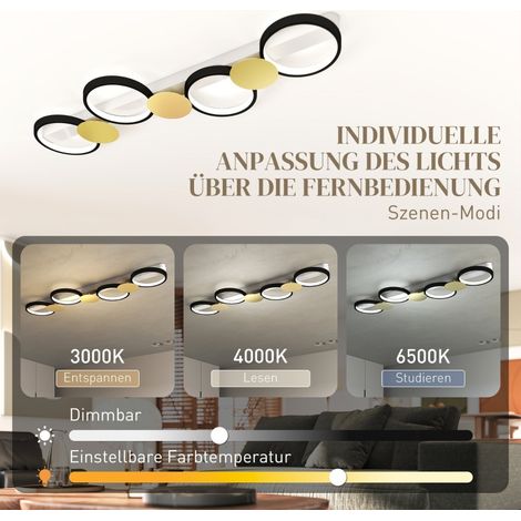 Lampe de plafond LED 38W 1500LM 3000K-6500K Lampe de salon Lampe de salon avec 4 ampoules Télécommande Noir+or (1/5)