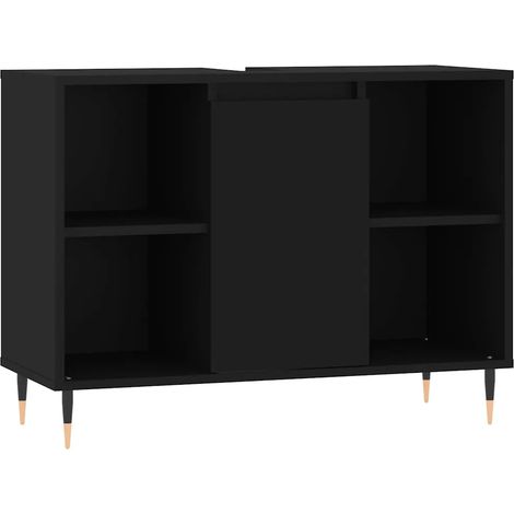 Mobiletto da bagno con anta vano contenitore 80 x 33 x 60 cm legno composito nero 020049050