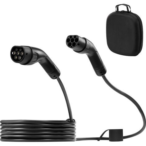 Mophorn Cable de Carga para Vehículos Eléctricos, 16 A, 7 m, hasta 11 kW, Extensión Compatible con Conectores Tipo 2, Trifásico CA 480 V 50 Hz, IP65, Incluye Bolsa de Transporte