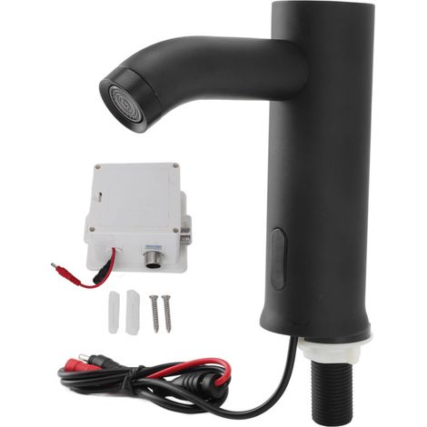 Robinet de lavabo vertical sans contact à capteur de mouvement automatique, alimenté par piles et doté d'un capteur infrarouge, pour salle de bain et cuisine, noir. (1/5)