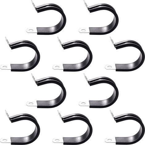 10 Pièces 28mm Caoutchouc Doublé P Clips, Colliers de Serrage en 304 Acier Inoxydable de Caoutchouc, P Clips Tuyau Pinces, pour Tuyau, Câble (1/5)