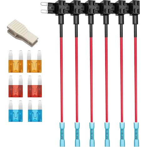 12V 24V Petit Robinet de Fusible Add-a-Circuit avec Bornes Thermorétractables, ATM Porte-Fusible à Lame Arrière, 6pcs (5A/10A/15A) et Extracteur (1/5)
