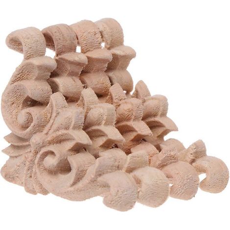 Ensemble de 4 appliques d'angle en bois sculpté à motif floral, non peintes, pour armoire ou cabane. (1/5)