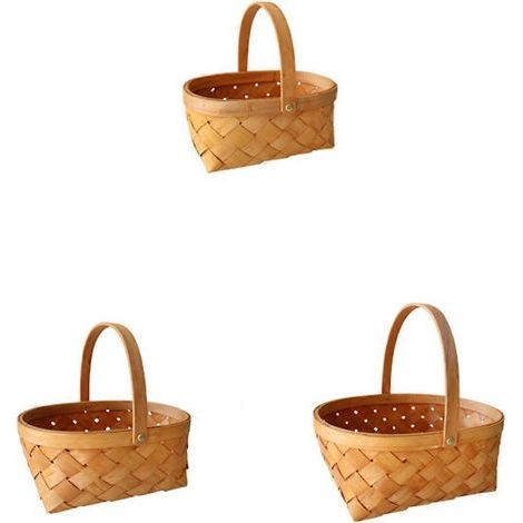 Handgeflochtener, tragbarer Aufbewahrungskorb aus Rattan, Haushaltskorb, geflochtener Holzkorb mit Griff (kleine Größe) – 20,00 x 18,00 x 11,00 cm (1/3)