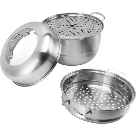 Cocotte vapeur en acier inoxydable avec poignées latérales, multicouche épais, 3 étages, couvercle en verre trempé (1/5)