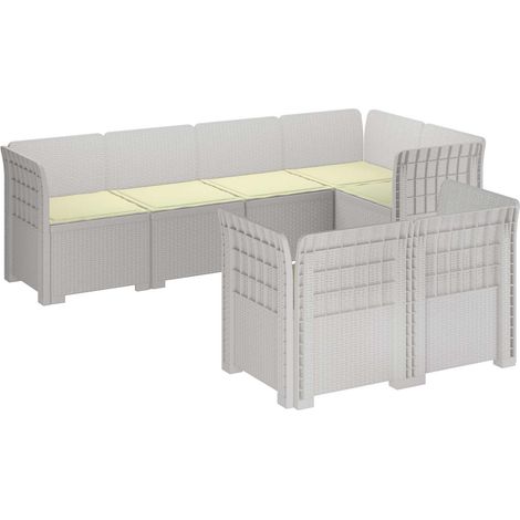 7-Seater Garden Sofa with Cushions Rattan Look PP White vidaXL (1/5)