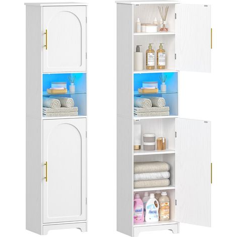 Colonne de salle de bain en bois avec éclairage LED – Rangement intelligent avec étagères ajustables – Design moderne et élégant – Dimensions 30x40x170 cm