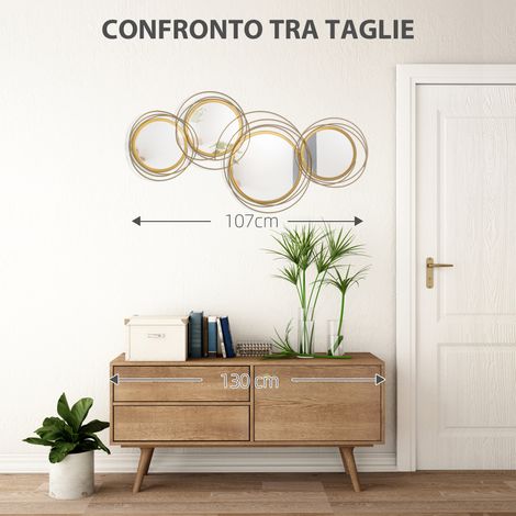 Décoration murale 3D en métal doré, panneau mural à cercles avec miroirs, 107 x 56 cm, art design contemporain (1/5)