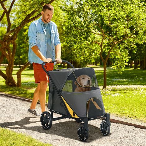 Poussette chariot chien pour chat 4 roues pliage en un clic laisse de sécurité charge 30 kg 112 x 65 x 100 cm gris foncé