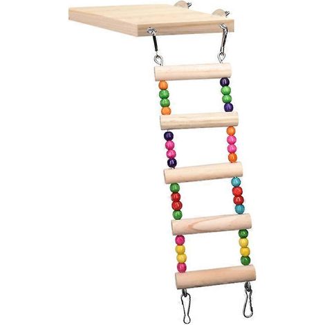 Ensemble de jouets en bois pour perroquet et hamster : échelle, balançoire, pont suspendu, perchoir, plateforme pour cage (5 échelles). (1/5)