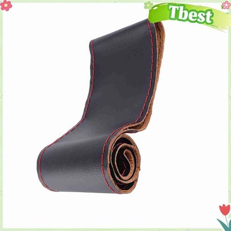Tbest Protection du volant Housse de volant grain de peau d'éléphant en cuir couture de bricolage avec moto volant Noir Rouge (1/5)