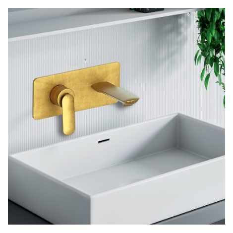 Façade mitigeur lavabo encastré avec bec de 225 mm Or Brossé - CRISTINA ONDYNA FL25896P (1/2)
