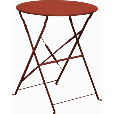 PROLOISIRS Guéridon pliant en acier - CUBA RD60 - Plateau rond Ø 60 cm - Hauteur 71 cm - Coloris terra