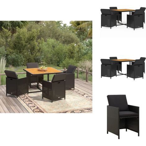 Ensemble à dîner de jardin avec coussins 5 pcs poly rotin noir - Salon De Jardin - Meubles De Jardin - Ensemble Salon De Jardin - Table Et Chaises De Jardin - Résine Tressée (1/5)