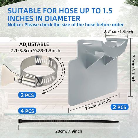 Support Tuyau Piscine 2 Pièces Tuyaux pour Piscine Support Piscines Hors Sol Accessoire avec Collier de Serrage Protection Anti-Torsion en Plastique