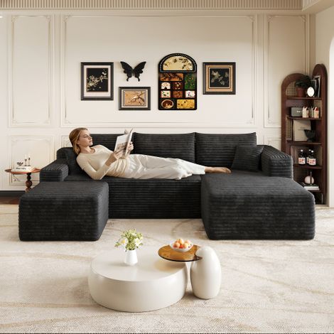 Divano con motivo a nuvole da 241 cm, divano imbottito moderno e minimalista, comodo divano angolare per soggiorno, seduta profonda con sezione angolare, non richiede montaggio, nero. (1/5)