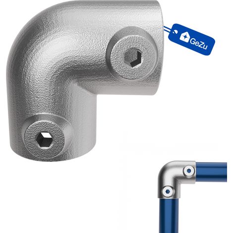 Coude 90° Ø42 mm galvanisé argent – collier de serrage 2 voies raccord coudé pour rampes & cadres – Raccord ubulaire croix, kee klamp, connecteur voies – GeZu Impex