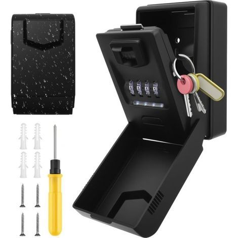 Coffre-fort numérique pour clés d'extérieur avec éclairage LED, fixation murale, code à 4 chiffres, étanche, pour clés de maison et de garage (1/4)