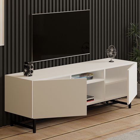 Mobile Porta tv Nicolao, 3 Ripiani, Apertura Battente, 2 Ante, 150x37x50h cm Bianco (1/5)