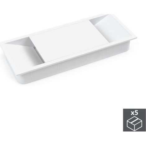 Emuca Lote de 5 pasacables para mesa Plaswire 152, rectangular, 146x56mm, para encastrar, Plástico, Blanco - (1/5)