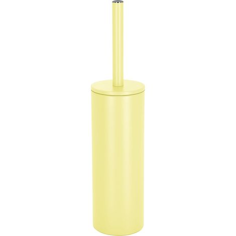 1 - Brosse WC - Support Acier - Tête Interchangeable - Pot Fermé Hygiénique - Pour Salle De Bain - Jaune Mat - 40x9.5x9.5cm