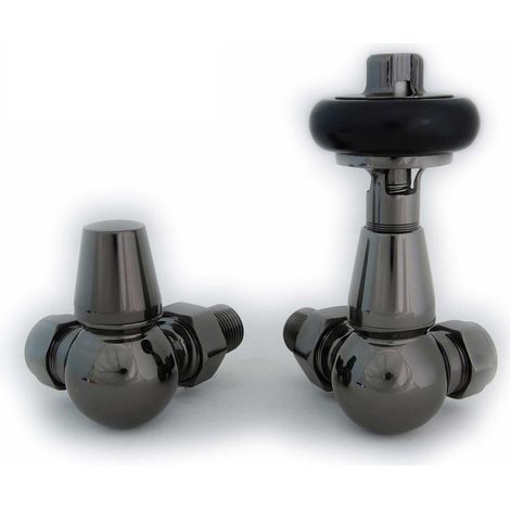 West Eton Traditional Corner Manual Radiator Valve and Lockshield - Black Nickel (1/5)