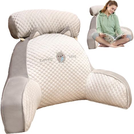 Coussin de dossier de lit - Coussin de lecture - Coussin de chaise de lit avec accoudoirs - Idéal pour s'asseoir au lit, travailler sur un ordinateur portable ou regarder la télévision (60 x 40 cm) (1/5)