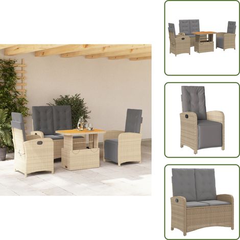 Banco de jardín - vidaXL Set de comedor jardín con cojines 4 pzas ratán sintético beige - Mesa de jardín
