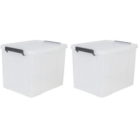 Set of 2 38L Storage Boxes, Transparent, Clip Closures, Stackable Plastic, Home Office Garage (1/5)