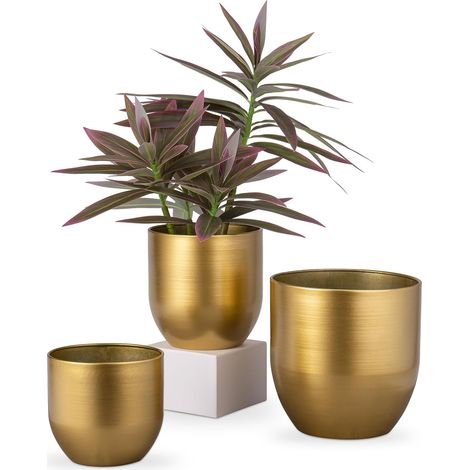 Lot de 3 Pots d'Extérieur Galvanisés en Zinc - Pots Vintage Ronds - Pot de Fleurs Rustique pour Plantes ou Décoration d'Intérieur Moderne (1/5)