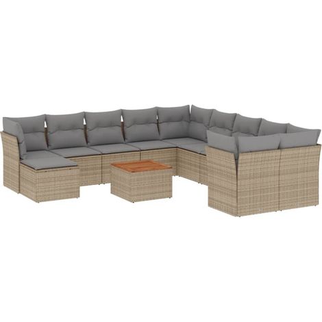 vidaXL Set Divano da Giardino 12 pz con Cuscini Beige Misto Polyrattan (1/5)