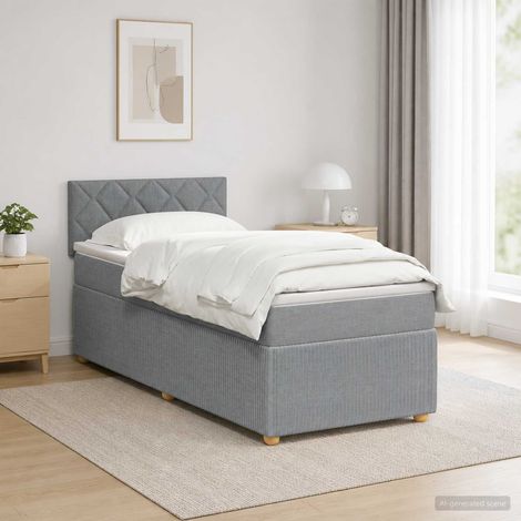 vidaXL Lit boxspring avec matelas Gris clair 90 x 190 cm Tissu (1/5)