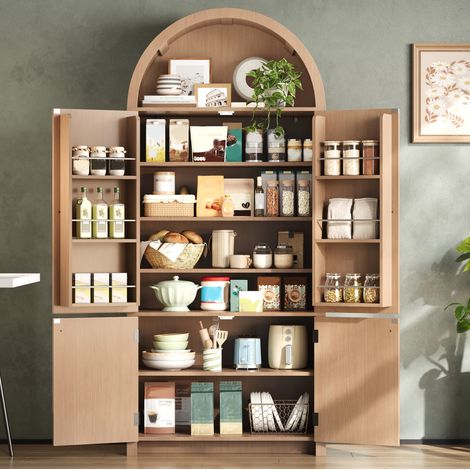 Vitrinenschrank 80x40x180 cm natur MDF mit Bogendesign und viel Stauraum