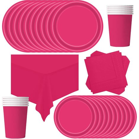69 Pièces Vaisselle Jetable Anniversaire Rose,Assiette Carton Papier Tasses Serviettes Nappe pour Fête de Noël,Vaisselle de Fête Enfants,Barbecue Les Fêtes Les Pique-niques(16 Invités) (1/5)