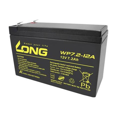 Long WP7.2-12A/F1 WP7.2-12A/F1 Batterie au plomb 12 V 7.2 Ah plomb (AGM) (l x H x P) 151 x 102 x 65 mm cosses plates 4,8 mm certification VdS, auto-d Y807922 (1/2)