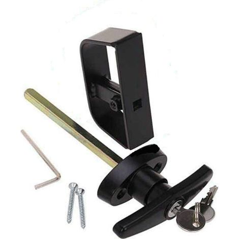 Schuppentürgriff-Schloss-Set, 11,4 cm, T-Griff mit 2 Schlüsseln und 2 Schrauben, 11,4 cm Vorbau für Schuppen, Tor, Scheune, Garage, Spielhaus, Hühnerstall-Türschloss und mehr, Schwarz (T-Griff) (1/5)