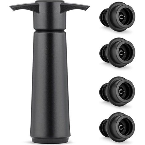 Pompe à Vide Vin avec 4 Bouchons, Bouchon Vin Vide Air, Réutilisable Bouchon Bouteille Vin Garde le Vin Frais, Accessoires Vin, pour (1/5)