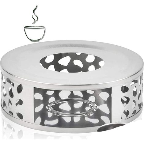 Base calefactora, acero inoxidable, diseño elegante, portavelas de 40 mm, para tetera y cafetera. (1/5)