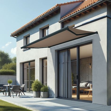 Tenda da sole a cassonetto integrale CINABRE 3,00x2,00 M (Motorizzato a Interruttore - Grigio antracite strutturato RAL7016ST - Grigio talpa 250gr/m²) (1/5)