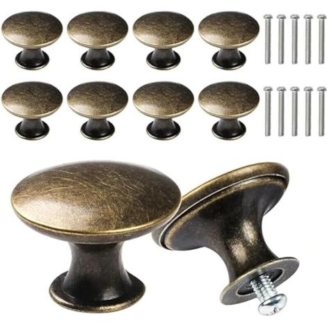 Lot de 10 poignées de tiroir rondes vintage rétro en métal demi-cercle pour porte de placard, tiroir de placard Bronze antique