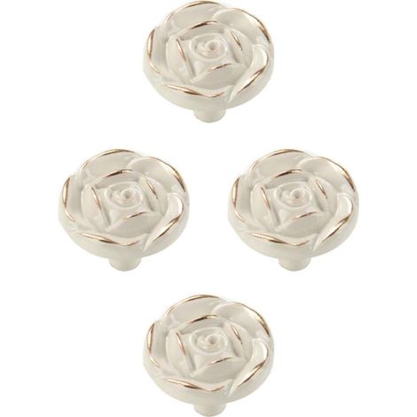 Poignées de tiroir - Lot de 4 - Poignées de coiffeuse - Boutons de meuble motif rose antique - Alliage de zinc - Poignées rondes - Vis incluses - Convient pour meubles, portes et armoires - 31 x 31 x (1/5)