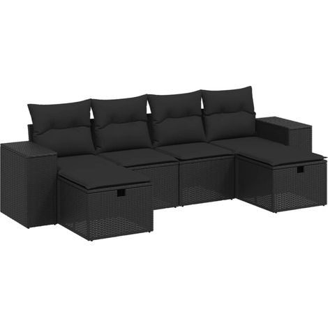 Set Divano da Giardino 6 pz con Cuscini Nero in Polyrattan vidaXL (1/4)