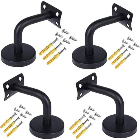 4 Pièces Supports de Main Courante, Supports de Rampe d'Escalier, Acier Inoxydable Main Courante Support, Main Courante Supports Muraux, pour Appui Balustrade Intérieure Extérieure, avec Vis (Noir) (1/5)